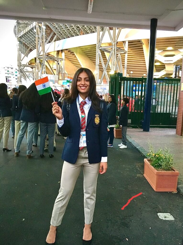 Niharika Vashisht celebrating her triple jump victory at the National Federation Senior Athletics Championship, self-funded through her 250K+ social media followers.